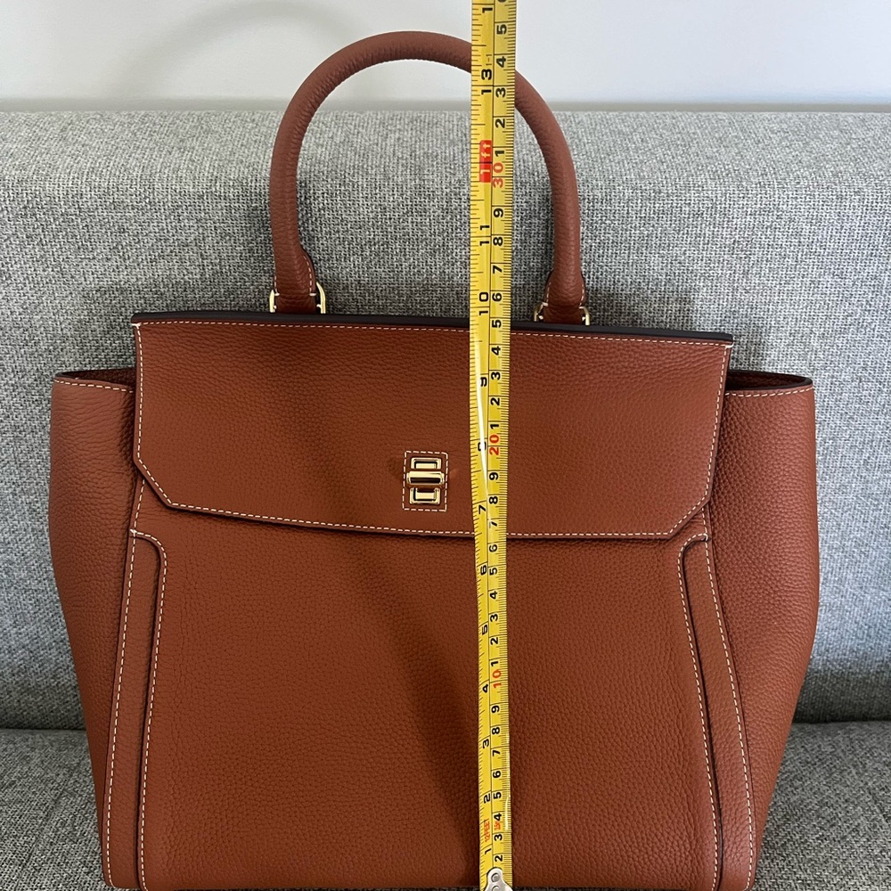 Dissona Italy Leather Satchel/Handbag with Shoulder Straps, Camel Brown - Picture 6 of 7